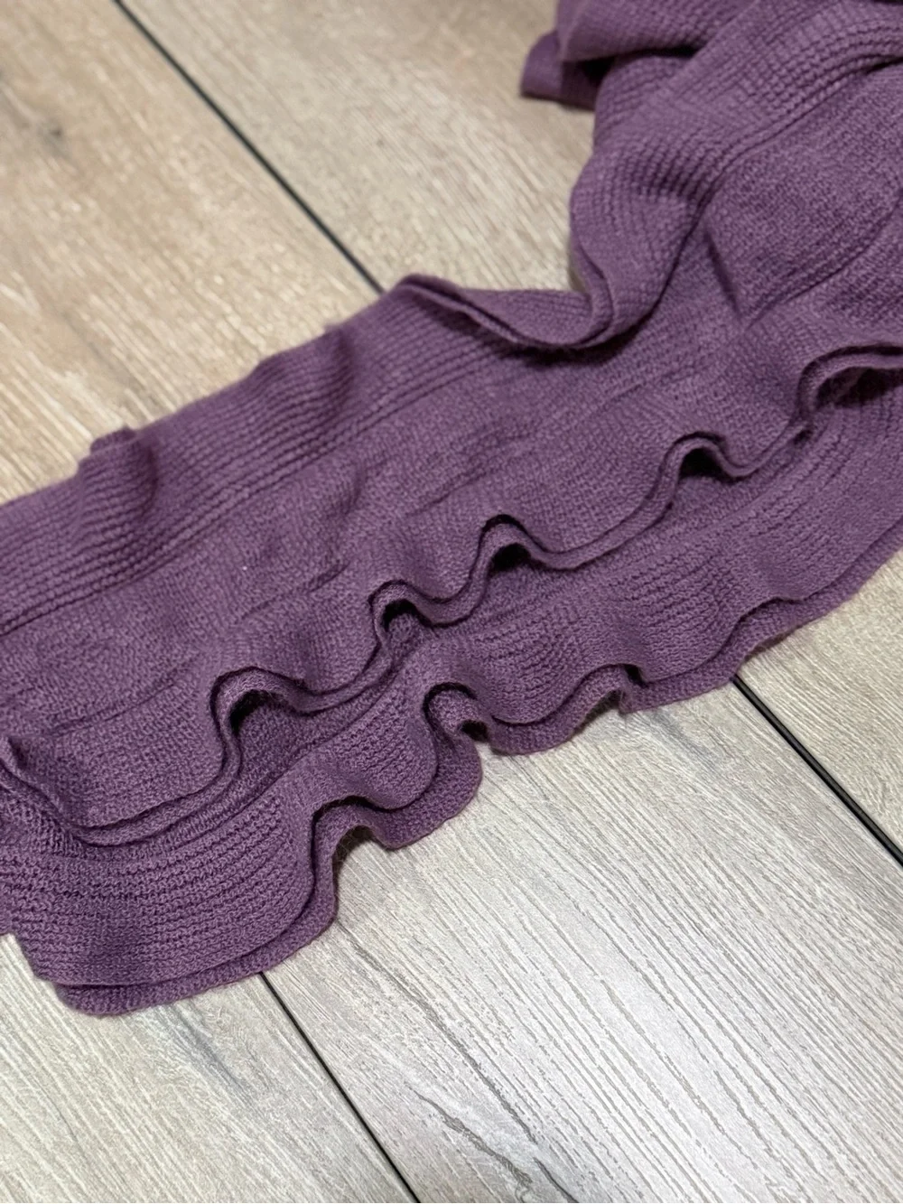 Ruffle Knit Fringe Scarf Plum Long Soft Stretch Wrap Shawl Renee’s NYC